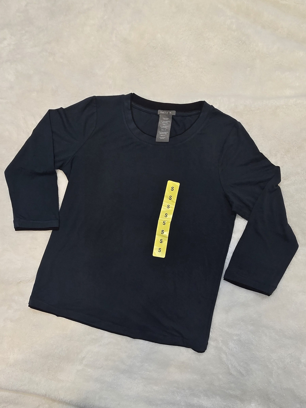 Matty M Women's 3/4 Sleeve Top Small NWT Navy Blue Scoop Neck Layered Collar